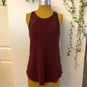 New. Burgundy Women’s Sleeveless Top with Lace Details size M